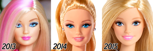La trasformación del rostro de Barbie entre 1959 y 2015